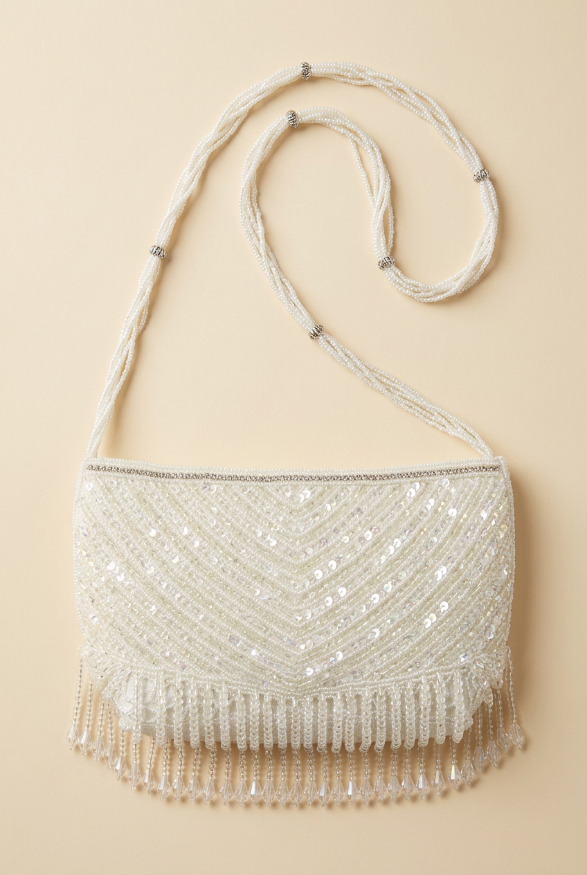 Crystal Tempo – Chevron Crystal-Fringe Sling Bag