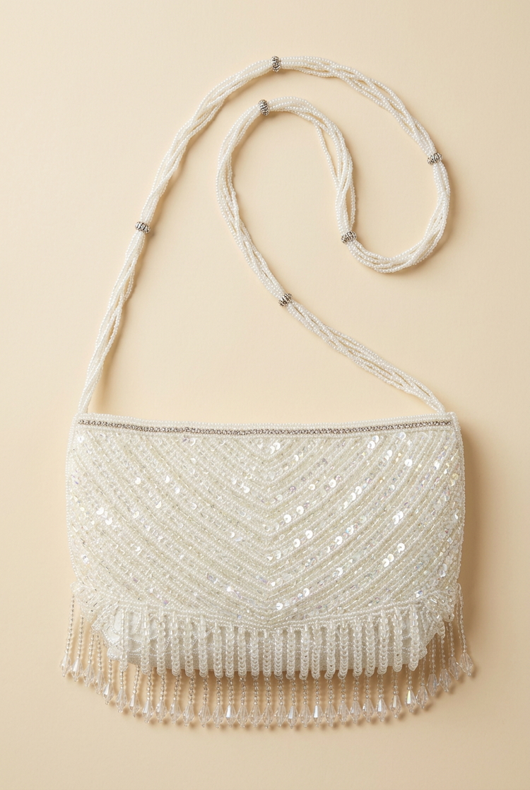 Crystal Tempo – Chevron Crystal-Fringe Sling Bag