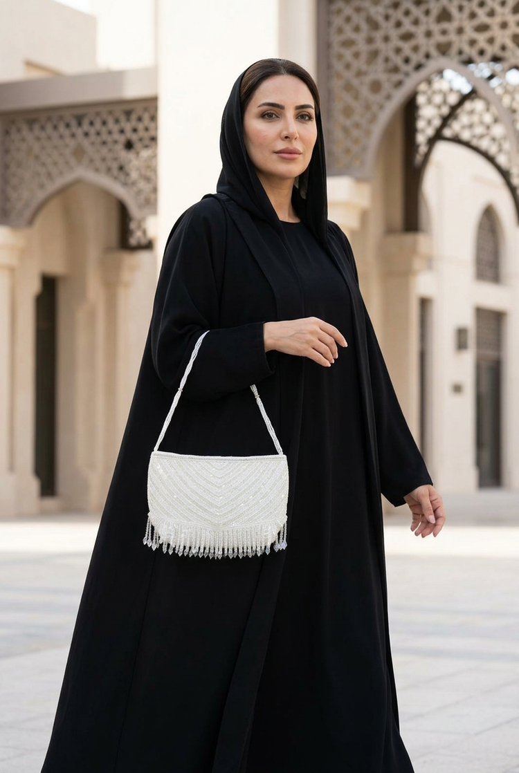 Crystal Tempo – Chevron Crystal-Fringe Sling Bag