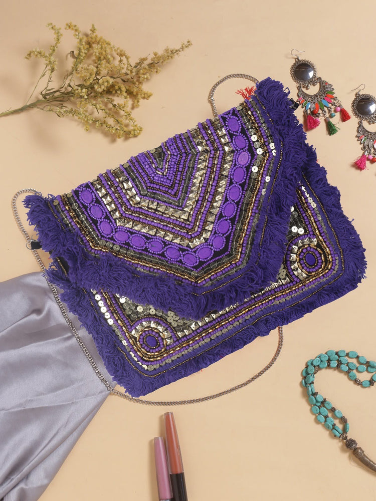 Original Purple Chevron beaded fringe clutch, Violet Hour