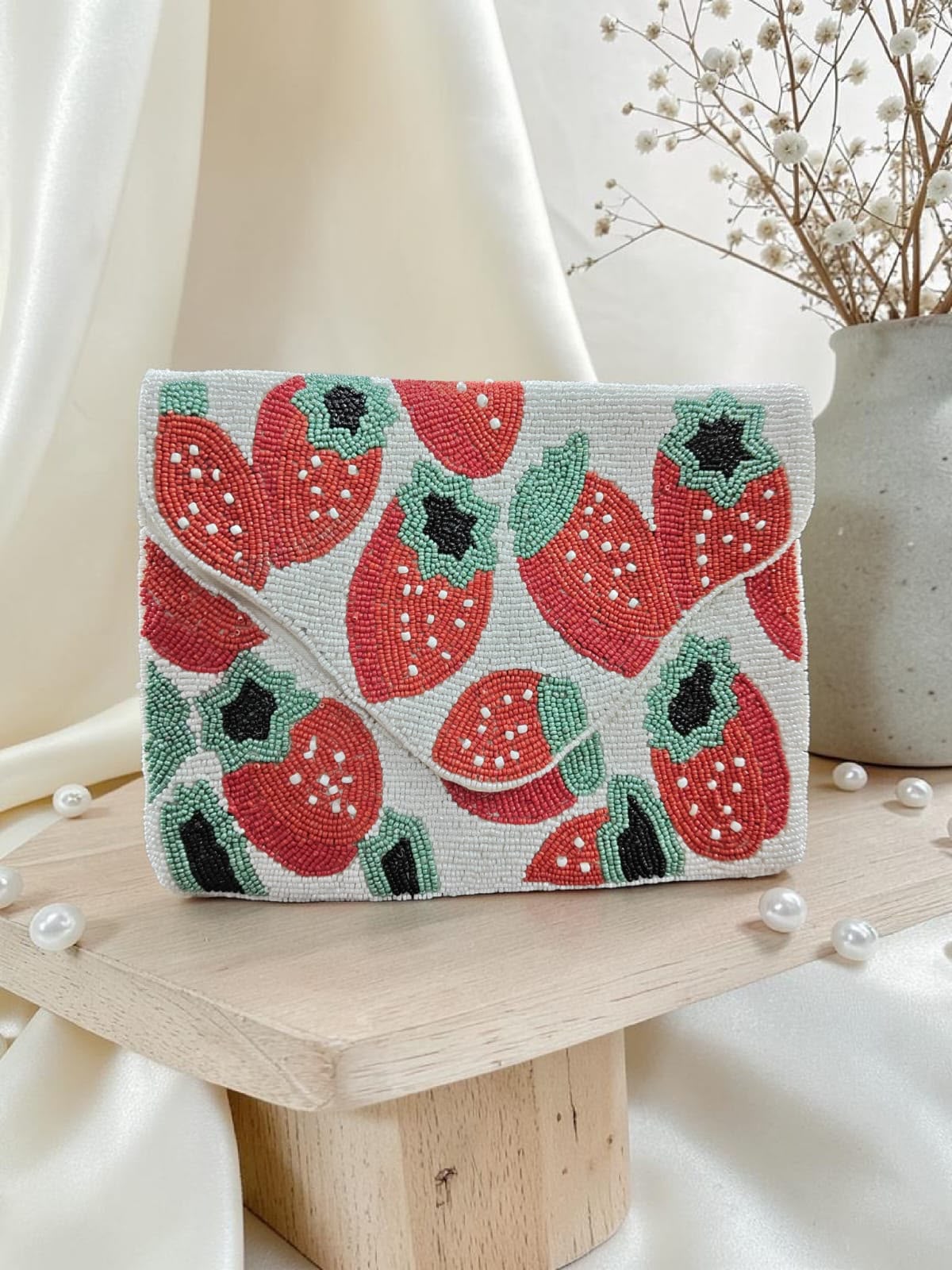 Original Fraise strawberry beaded envelope bag