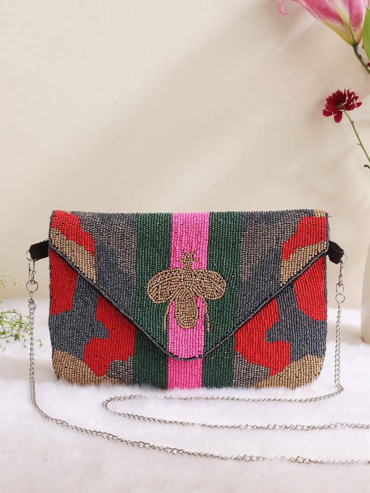 Original City Muse charcoal striped beaded envelope bag