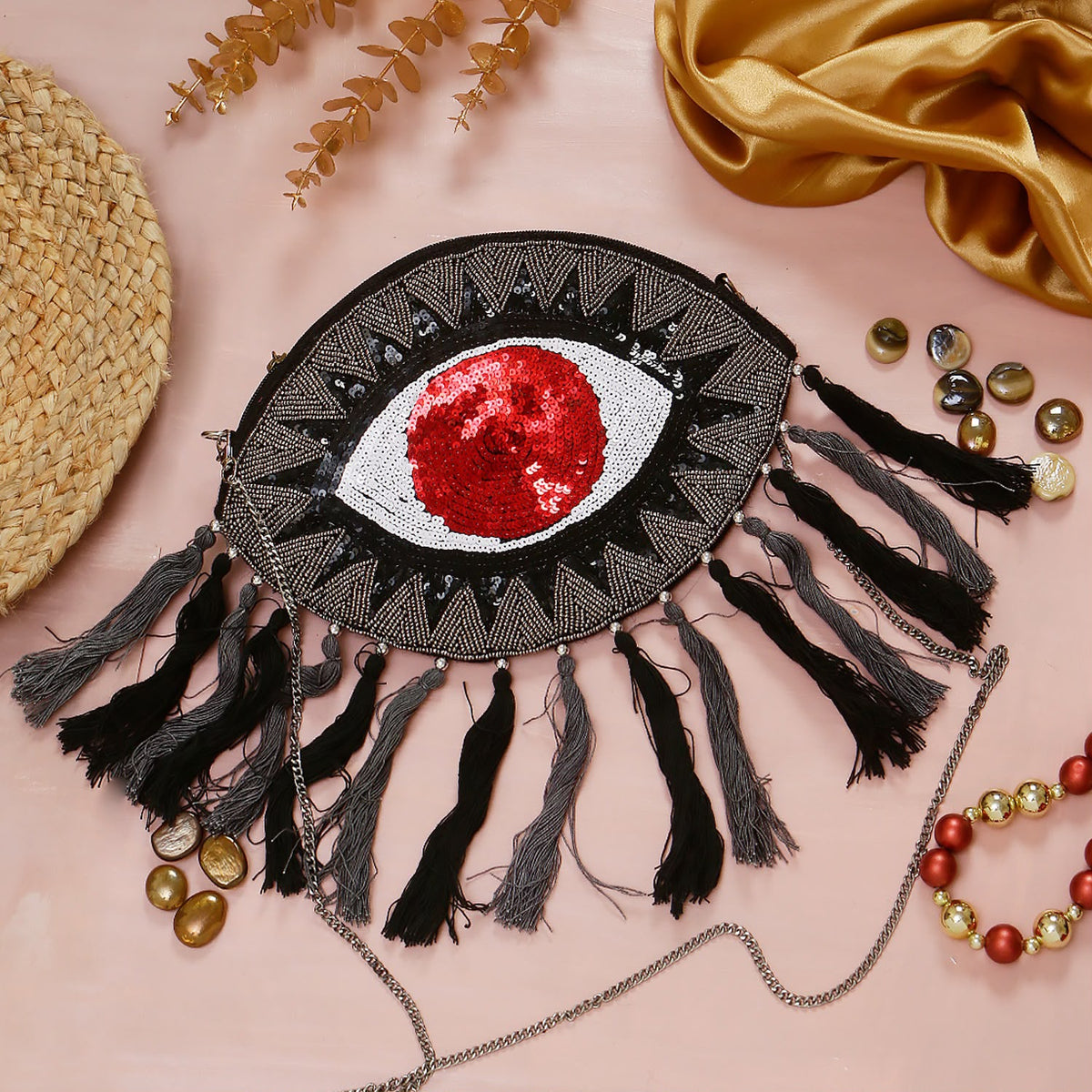 Original Scarlet Gaze oval red-eye beaded tassel bag