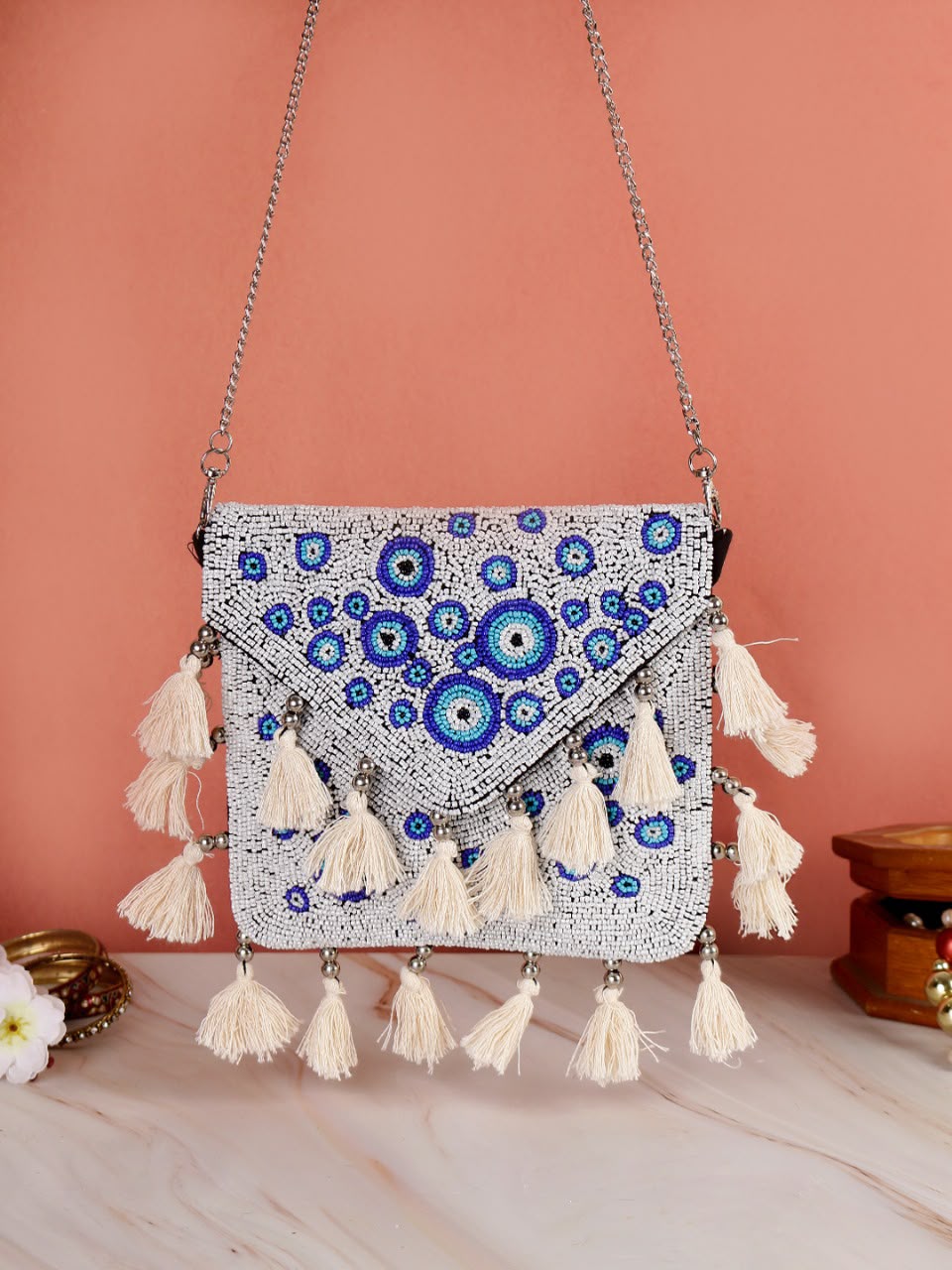 Original Lucky Eye evil-eye beaded tassel bag