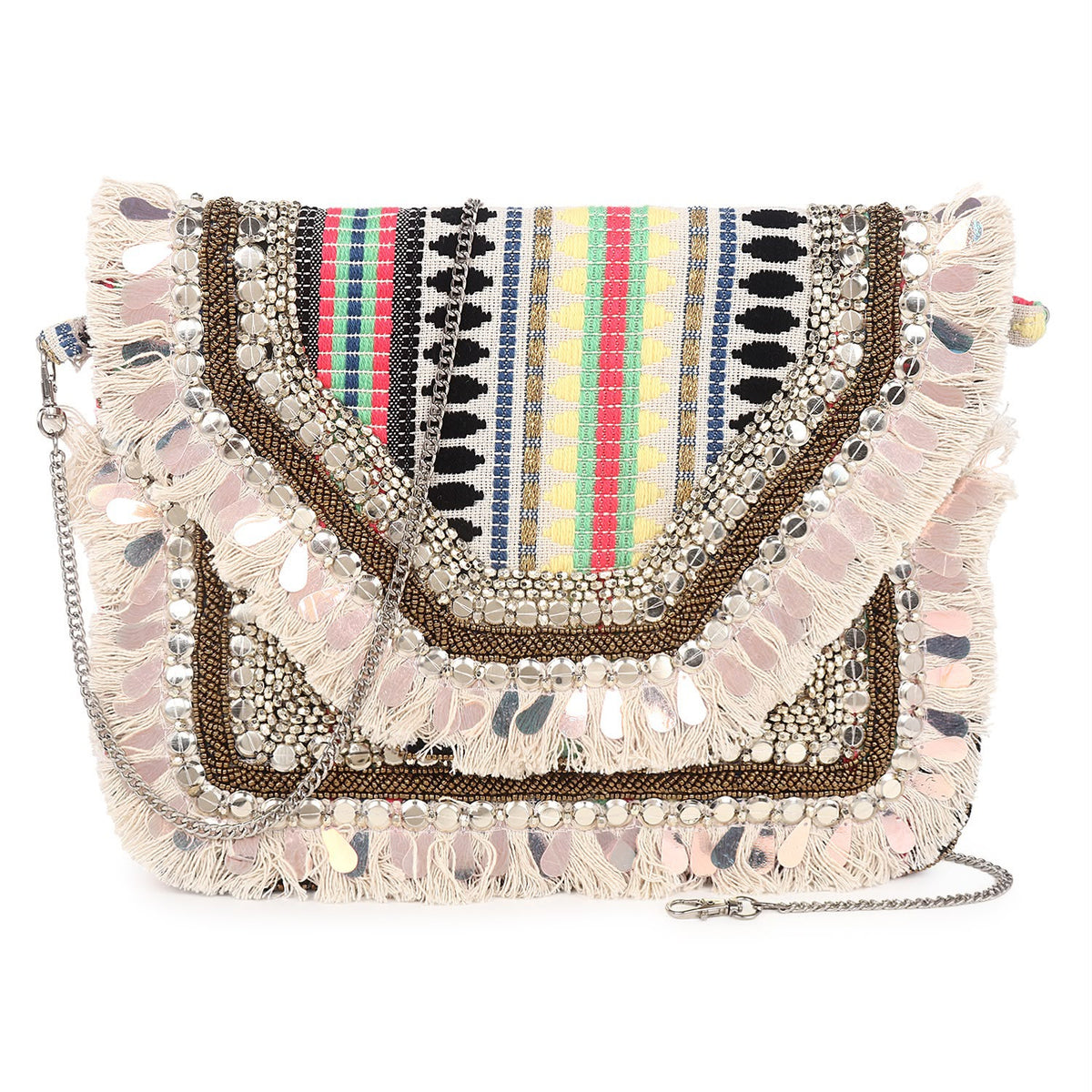 Original Festival Shine striped sequin and fringe bag