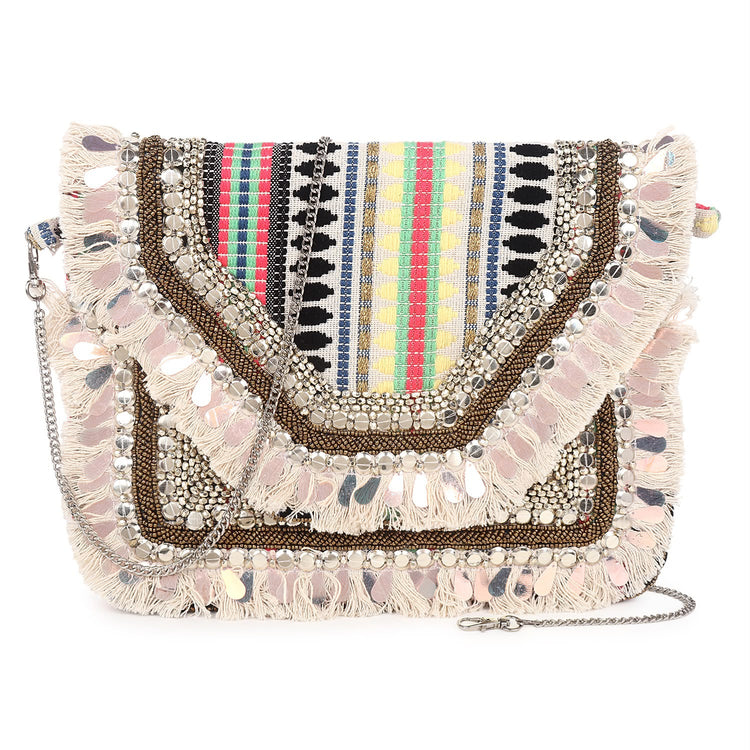 Original Festival Shine striped sequin and fringe bag