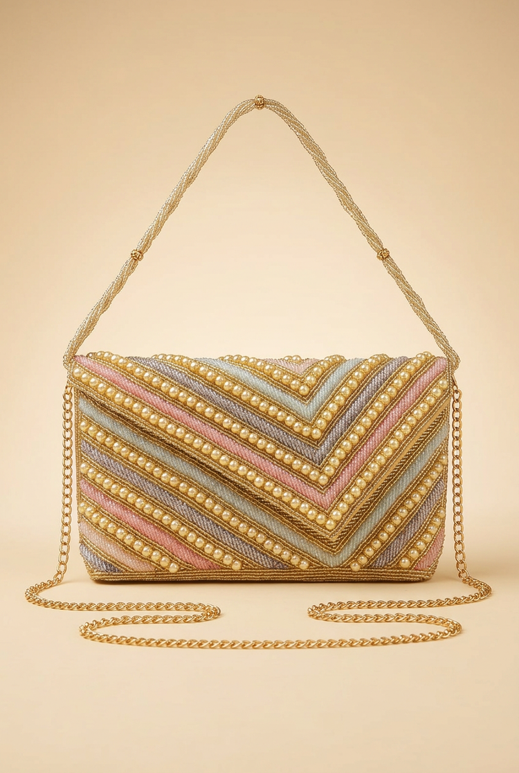 Pastel Gleam beaded bag front studio view