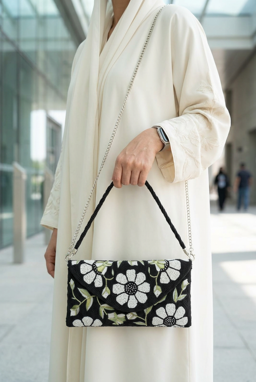 Daisy Noir ivory abaya styling