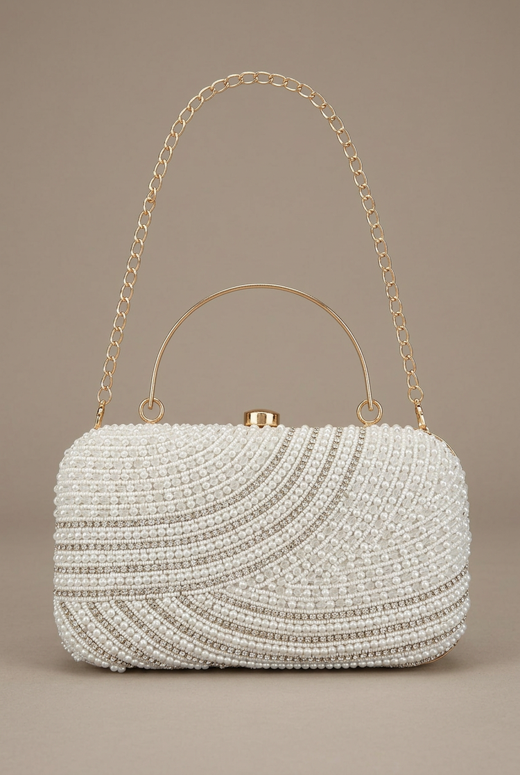 Satin Current Silver wave beaded clutch, studio