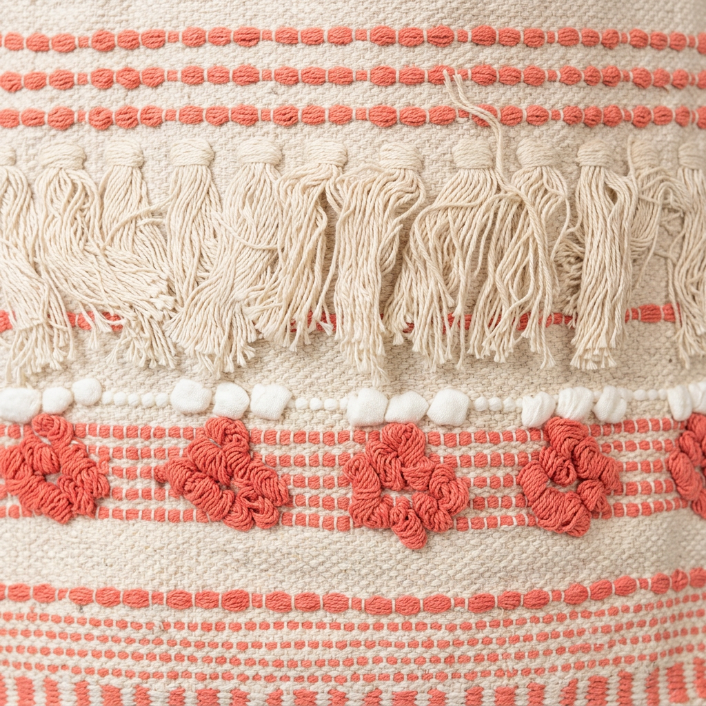 Detail image of coral floral woven tote