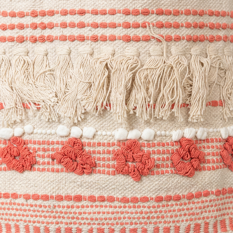 Detail image of coral floral woven tote
