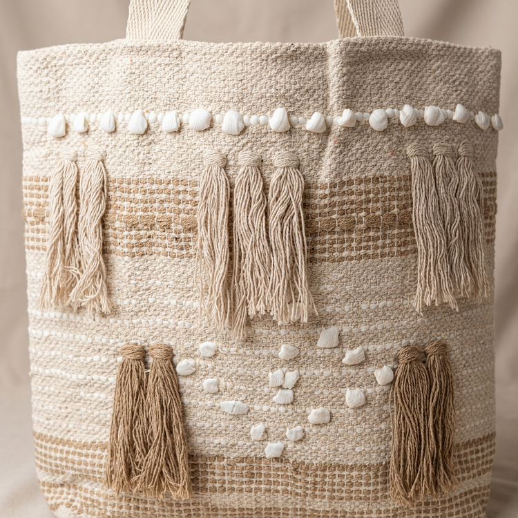 Shell tassels and woven texture, AI-generated detail image