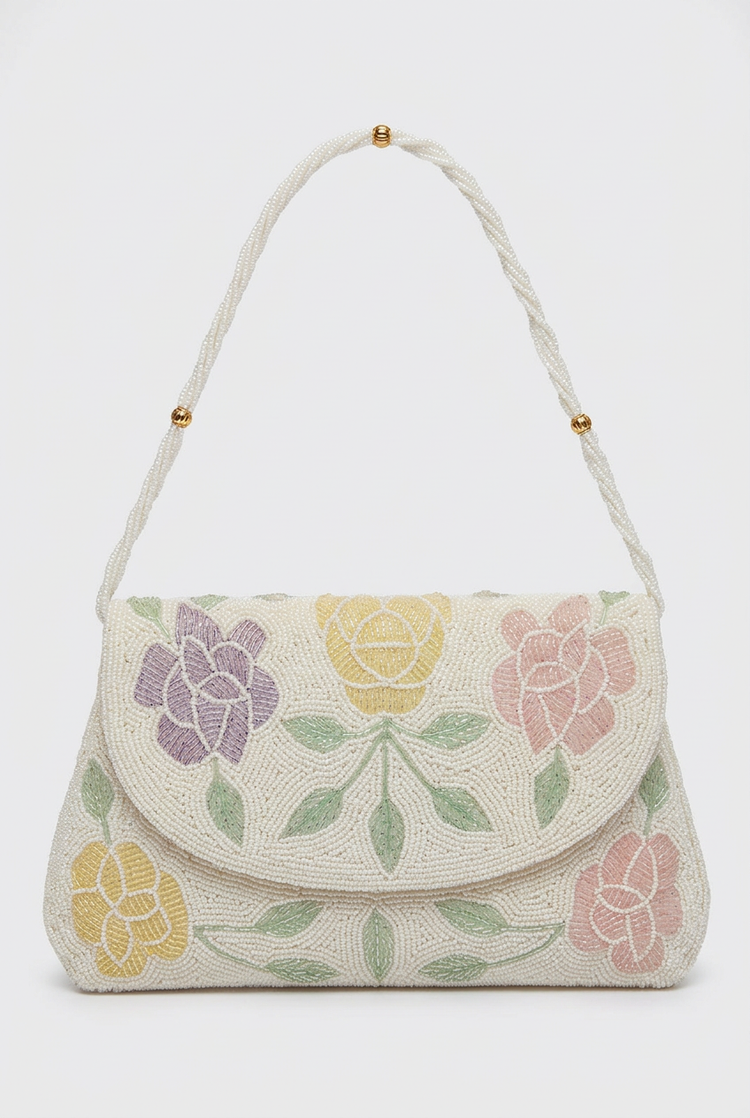 Petal Confetti ivory pastel rose bag, front studio