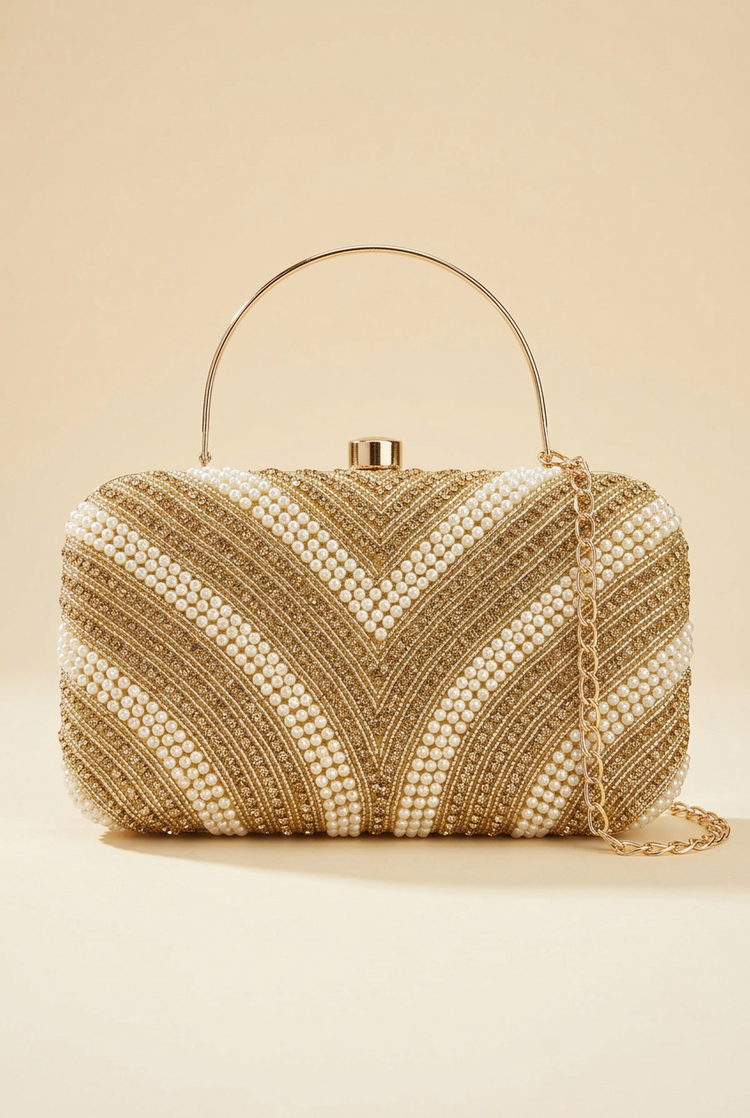 Pearl Contour Gold clutch, studio