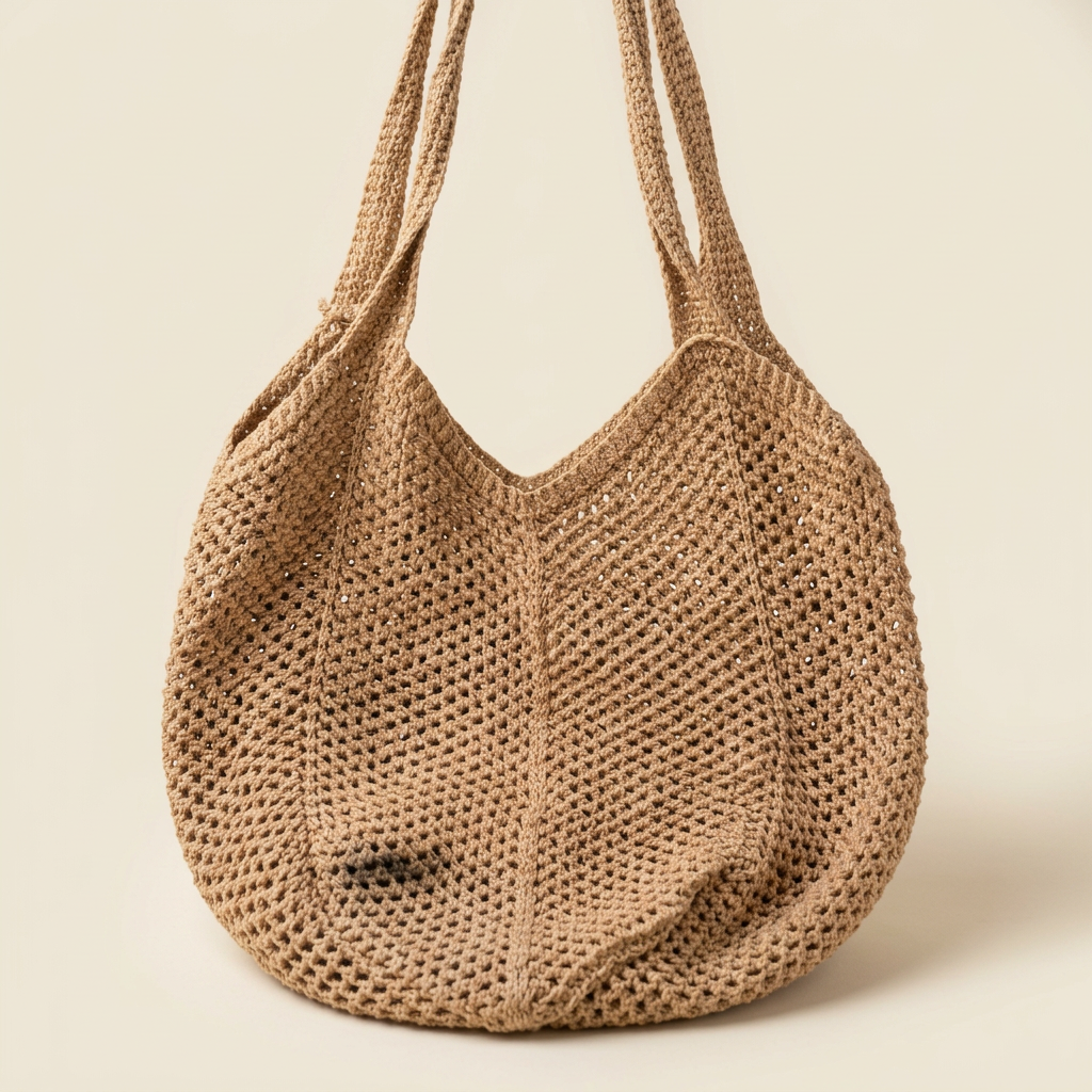 Beige openwork crochet texture, AI-generated detail image