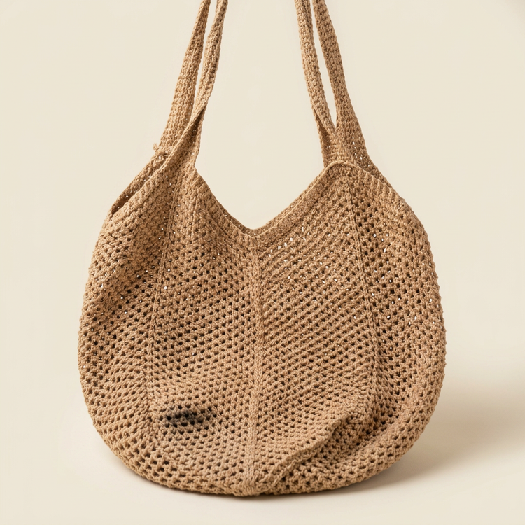 Beige openwork crochet texture, AI-generated detail image