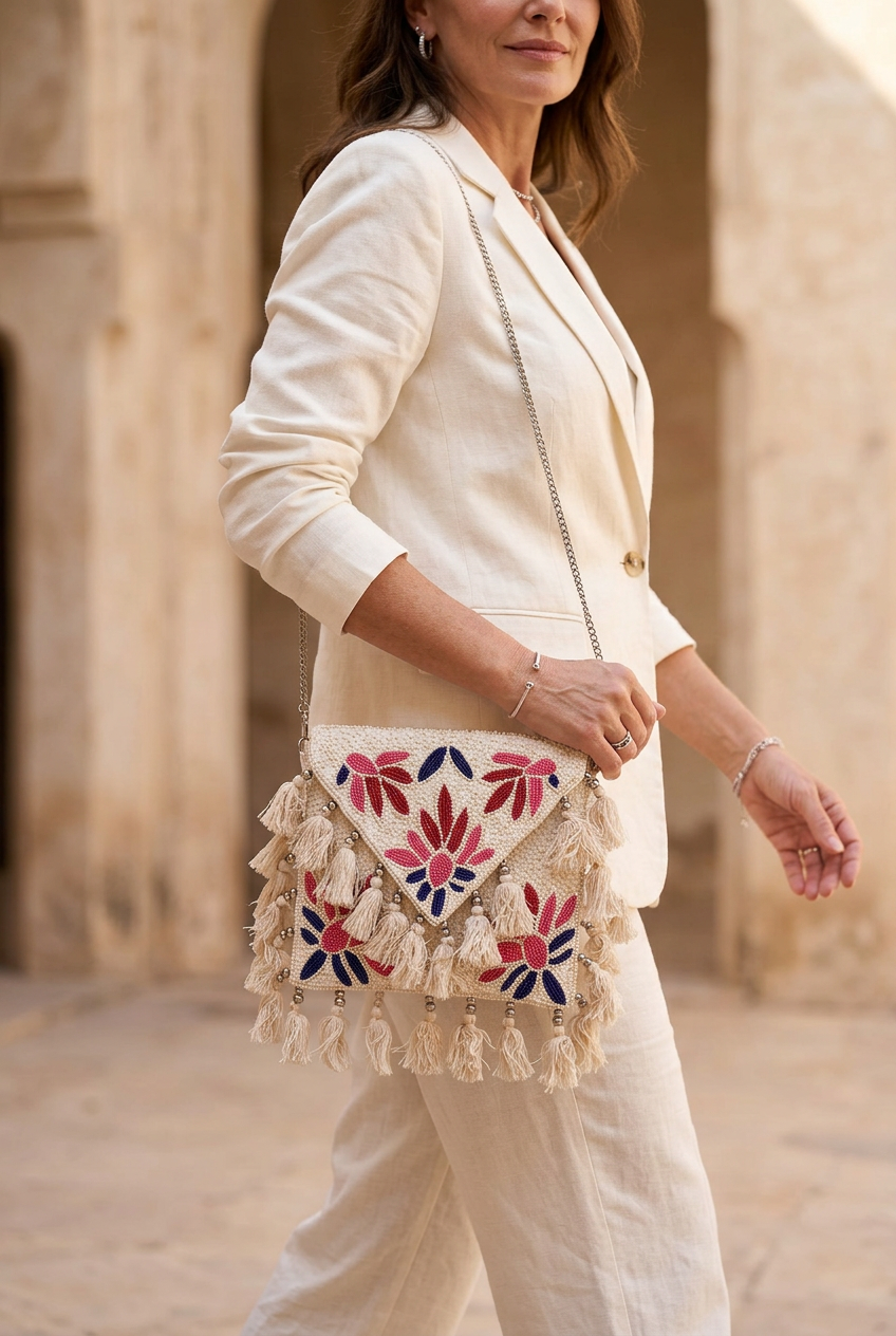 Petal Parade bag styled with ivory linen