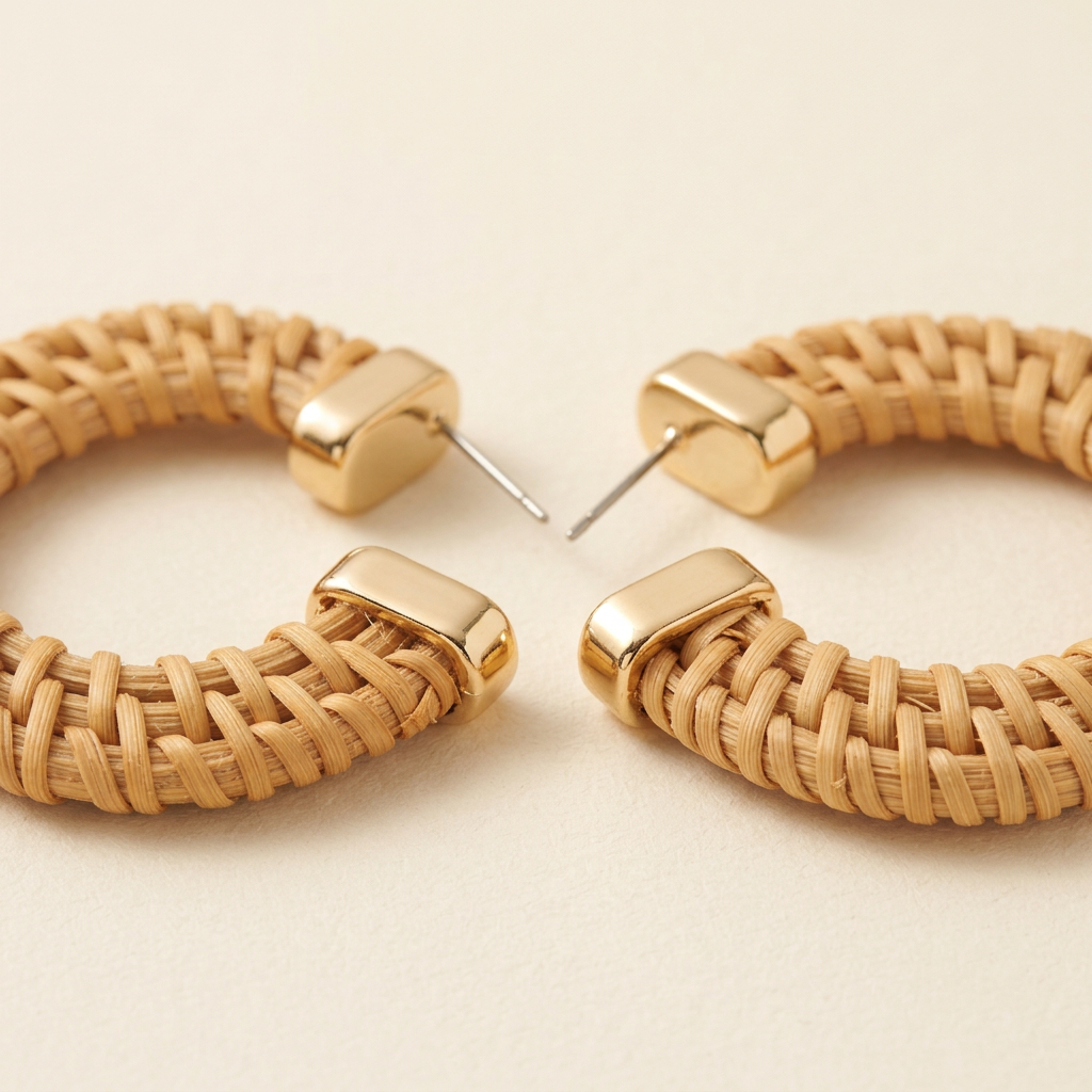 Close-up of woven texture and gold-tone end caps