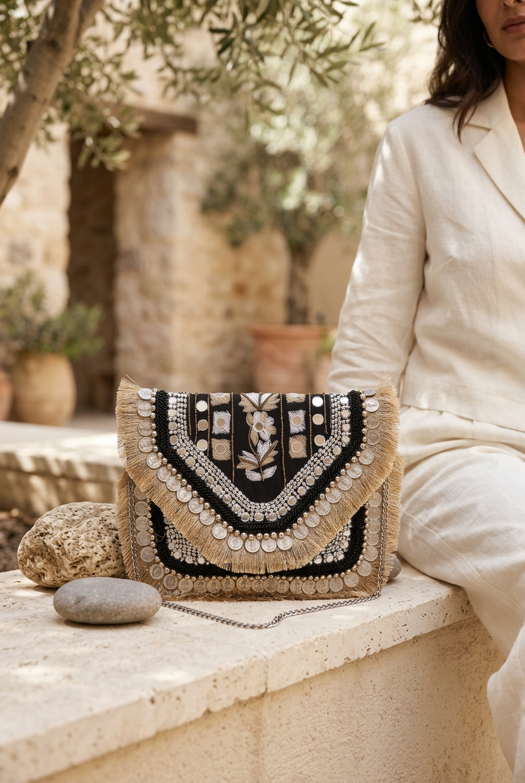 Moonlit Petal bag styled with ivory linen