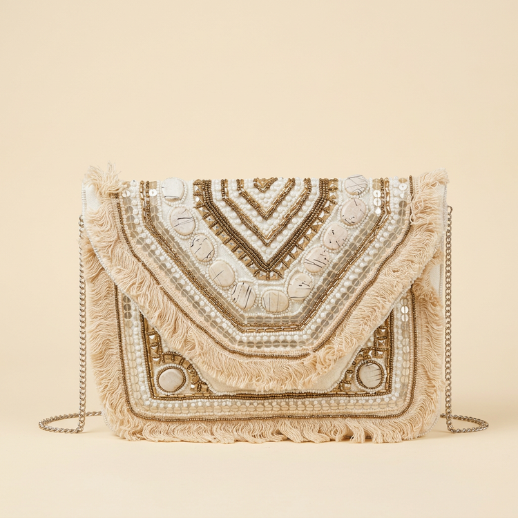 Ivory Fringe Envelope Crossbody in studio
