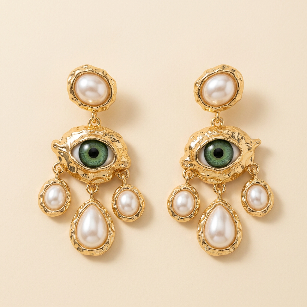 Pearl Eye Gold Drop Earrings