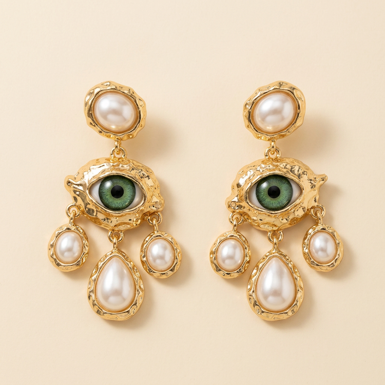 Pearl Eye Gold Drop Earrings